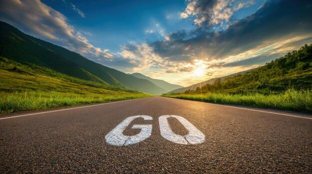 Road to Success Visualizing a Journey Forward with a Path Leading Towards a Bright Future photo