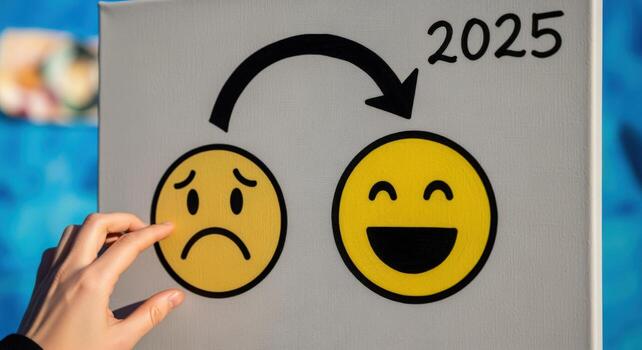 2025 Vision Concept Art Depicting Transition from Sadness to Happiness with Optimism and Hope photo