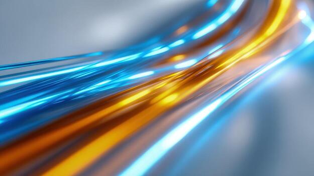 Abstract Light Streams Dynamic Blue and Orange Flowing Lines on White Background, Conceptual Technology Visualization photo