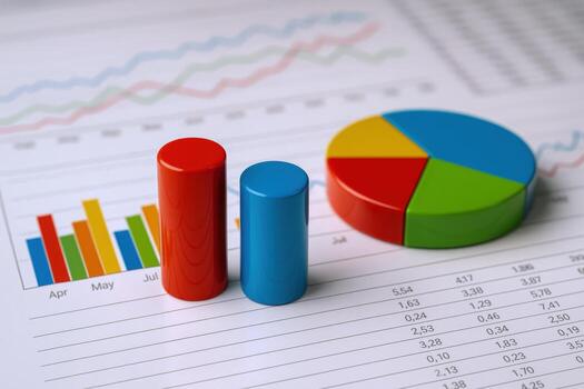 Financial Analysis and Growth Strategy Charts, Graphs, and Cylinders Representing Data Insights and Business Performance photo