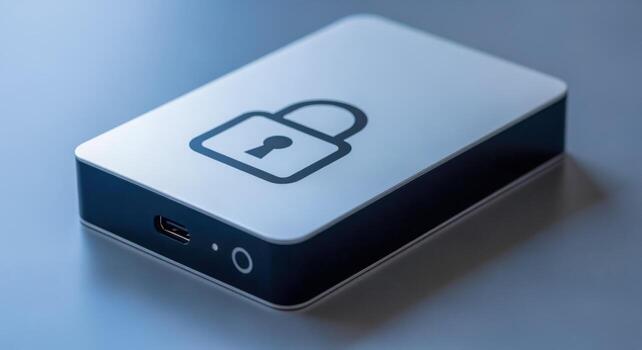 Secure External Hard Drive with Padlock Icon for Data Protection and Digital Security photo
