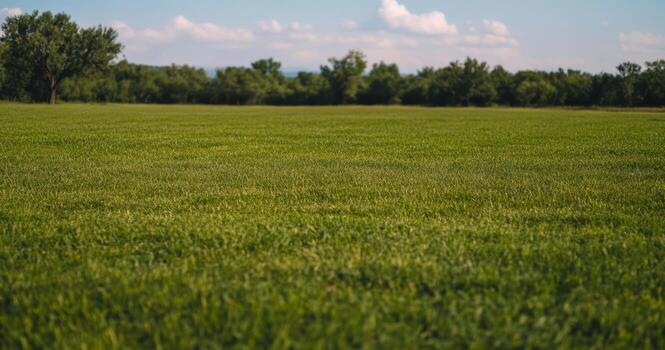 Lush green grassland under a blue sky with scattered clouds in daytime photo