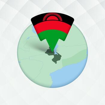 malawi mapa destacado con bandera marcador. vector