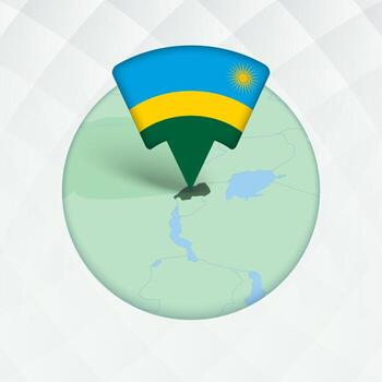 Ruanda mapa destacado con bandera marcador. vector