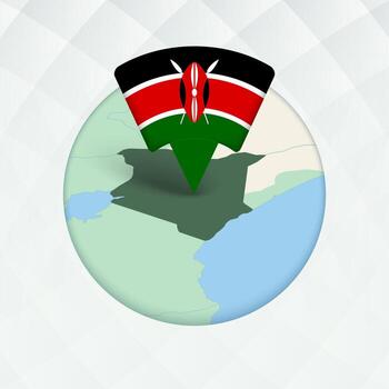 Kenia mapa destacado con bandera marcador. vector