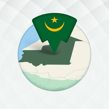 Mauritania Map Highlighted with Flag Marker. vector