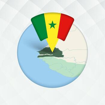 Senegal mapa destacado con bandera marcador. vector