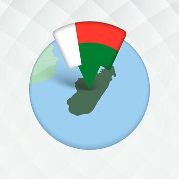 Madagascar mapa destacado con bandera marcador. vector