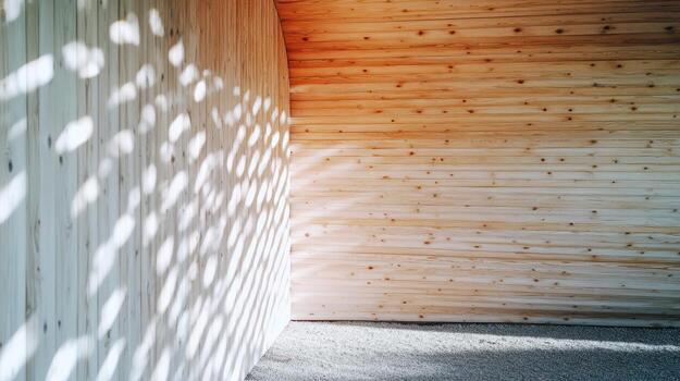 Natural light casts patterns on wooden walls in modern architectural space photo