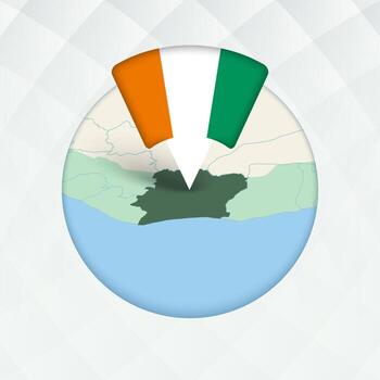 Marfil costa mapa destacado con bandera marcador. vector