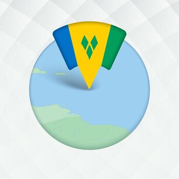 Saint Vincent and the Grenadines Map Highlighted with Flag Marker. vector