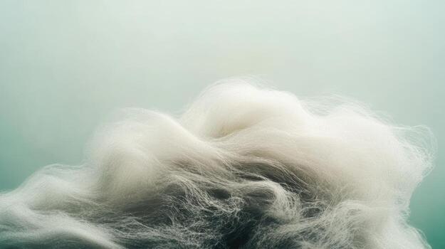 Wisps of white cloud-like formations floating in soft teal atmosphere photo