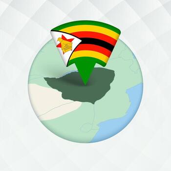 Zimbabue mapa destacado con bandera marcador. vector