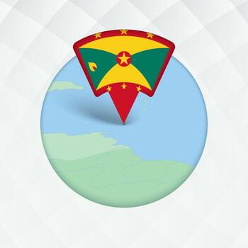 Grenada Map Highlighted with Flag Marker. vector
