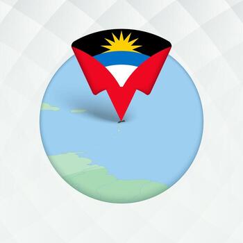 Antigua and Barbuda Map Highlighted with Flag Marker. vector