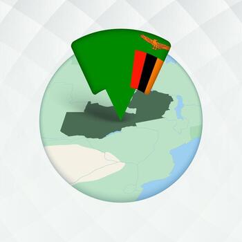 Zambia mapa destacado con bandera marcador. vector