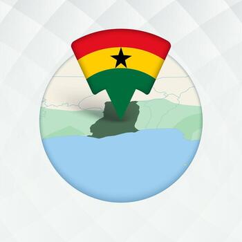 Ghana mapa destacado con bandera marcador. vector
