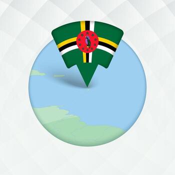 Dominica Map Highlighted with Flag Marker. vector