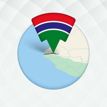 Gambia mapa destacado con bandera marcador. vector