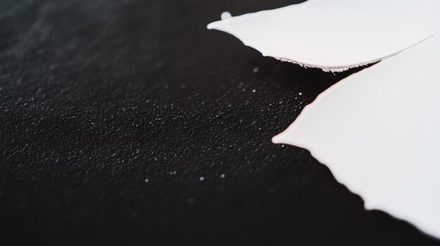 Close-up view of torn paper on a black textured surface in artistic composition photo
