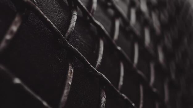 Close-up view of a rusted chain-link fence in an urban environment photo