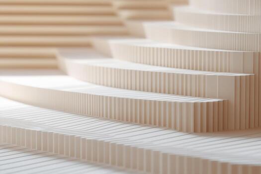 Curved wooden stairs with intricate layered design in soft light photo