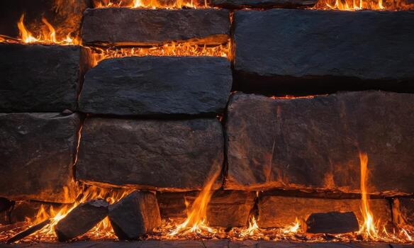 Fire dancing across stacked stones in a warm evening setting photo