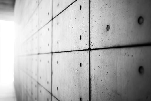 Concrete wall with textured surface and subtle light illuminating hallway photo