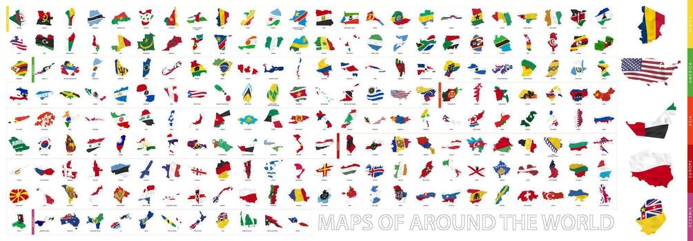 Maps with the effect of a waving flag, maps of the world. vector