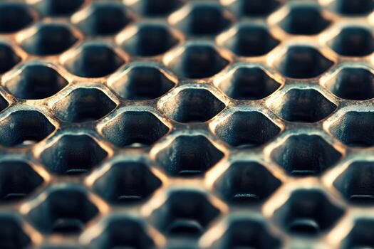 Metal honeycomb pattern with intricate texture under soft lighting photo