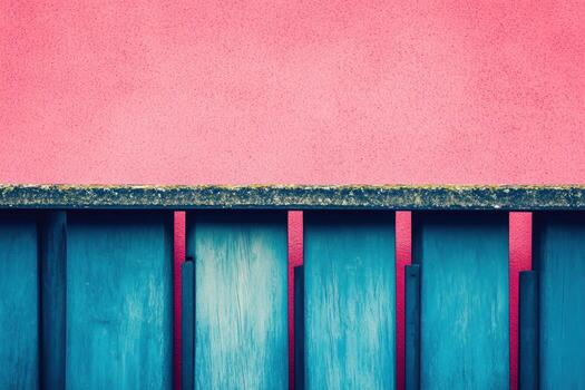 Vibrant color contrast in architectural design with textured wall and panels photo