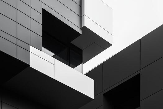 Modern architecture showcases geometric patterns in black and white design photo