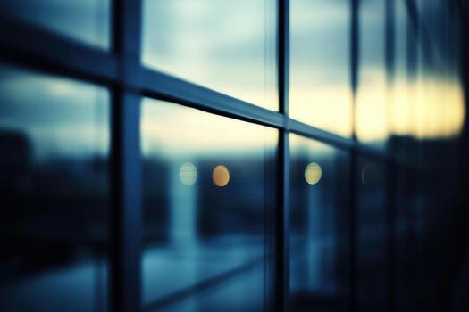 Reflections on urban windows during twilight hours in the city skyline photo