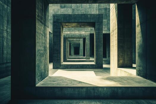 Modern architectural design features layered concrete structures in a complex photo