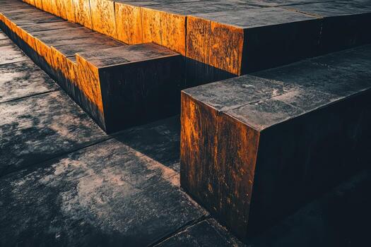 Abstract geometric shapes illuminated by evening light in urban setting photo
