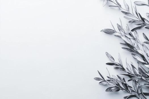 Decorative olive leaves arranged thoughtfully on a plain background photo