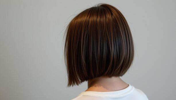 back shot of sleek blunt bob hairstyle glowing polished minimal sharp edges showing modern refined clean minimal back view. photo