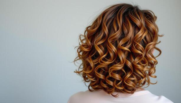 posterior ver de Rizado peinado con radiante definido espirales rebote suavemente abajo espalda brillante animado textura naturalmente dinámica fluir. foto