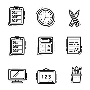 Set Of 9 simple editable icons such as Notebook, Clock, Pencil case, Pencil case, Computer monitor, Pencil case, Stationery, can be used for mobile, web UI vector