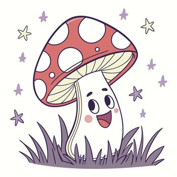 Whimsical mushroom with cosmic galaxy spots in a magical forest setting vector