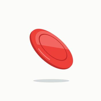 A vibrant red flying disc is captured in mid flight casting a soft shadow below on a clean white background vector
