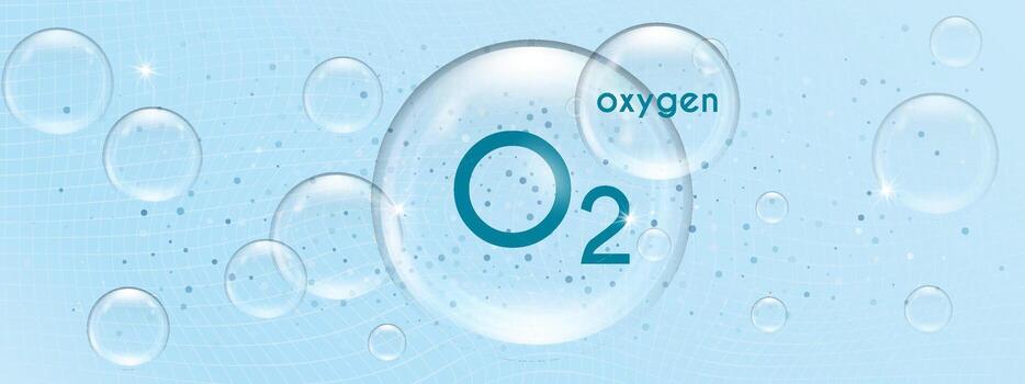 Abstract Representation of Oxygen Molecule with Bubbles in a Light Blue Background for science and beauty. vector