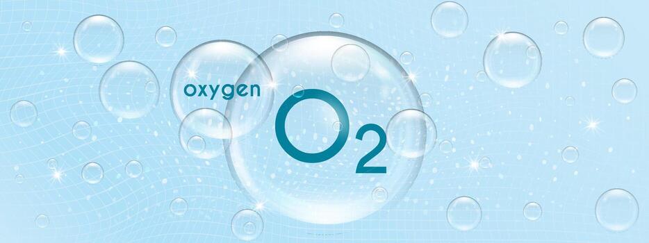 Oxygen molecule in a transparent 3d bubble. Clean water and air icon. O2 chemical element. illustration on abstract blue background vector