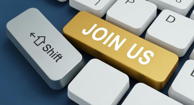 Join Us Button on Keyboard, Online Invitation, Recruitment Concept, New Member Sign Up, Website Call to Action photo
