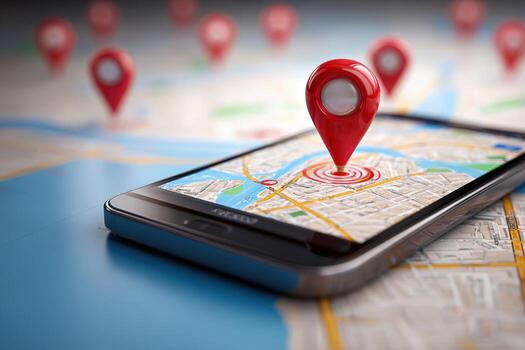 Mobile Navigation Location Pin on Smartphone with Map Display for Directional Assistance and Precise Positioning photo