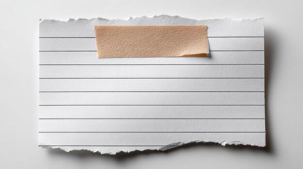 Torn Lined Paper Note with Adhesive Tape, Isolated on White, Ready for Message or Headline photo