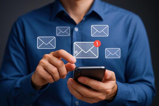 Email Management A Person Checks Messages on a Smartphone Representing Digital Communication and Technology photo