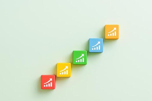 Colorful Blocks Displaying Upward Trending Graphs Representing Business Growth and Success, on Pastel Background photo