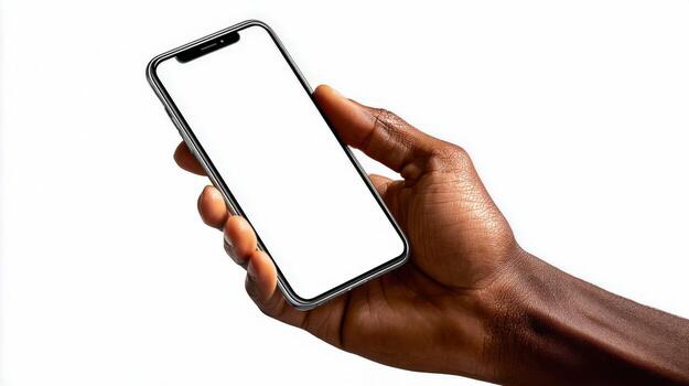 Hand Holding Smartphone with Blank White Screen Display for App or Website Mockup Presentation photo