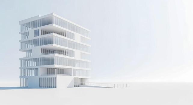 Modern Minimalist White Building Facade Architecture Rendering with Clean Lines and Open Space, Ideal for Architectural Visualization photo